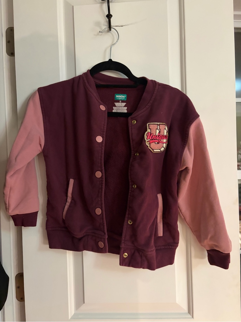 Girls Two-Tone Varsity Jacket - Burgundy & Pink size 8 Brand new without tags.